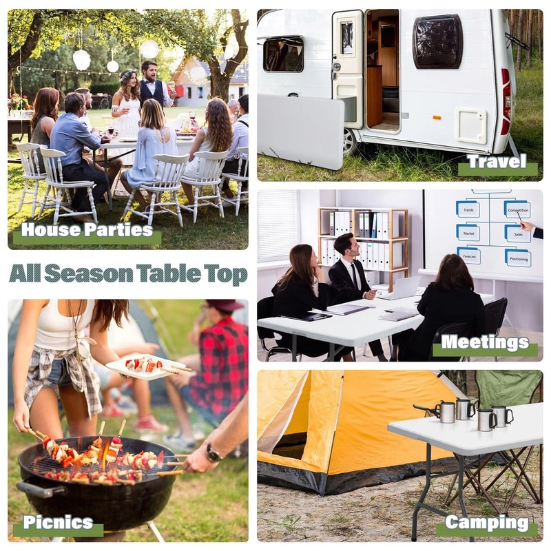 Heavy Duty Plastic Folding Table With Handle Ideal For Camping Parties 7