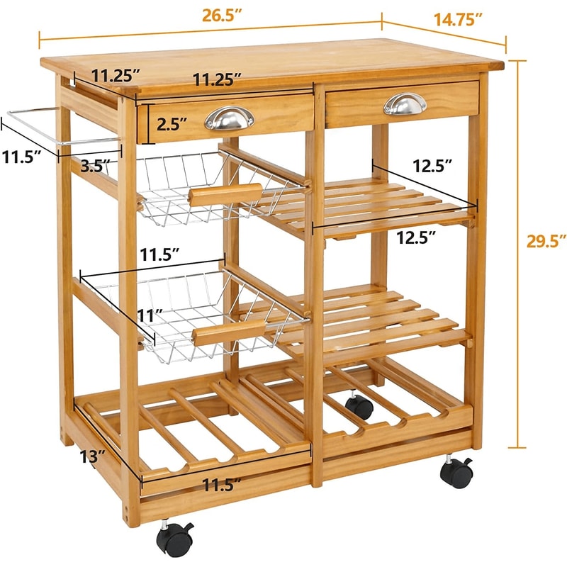 Rolling Kitchen Island Mobile Serving Cart With Storage Wood Rolling Storage For Home And Restauran 10