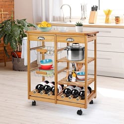 rolling kitchen island mobile serving cart with storage wood, rolling storage for home and restaurant