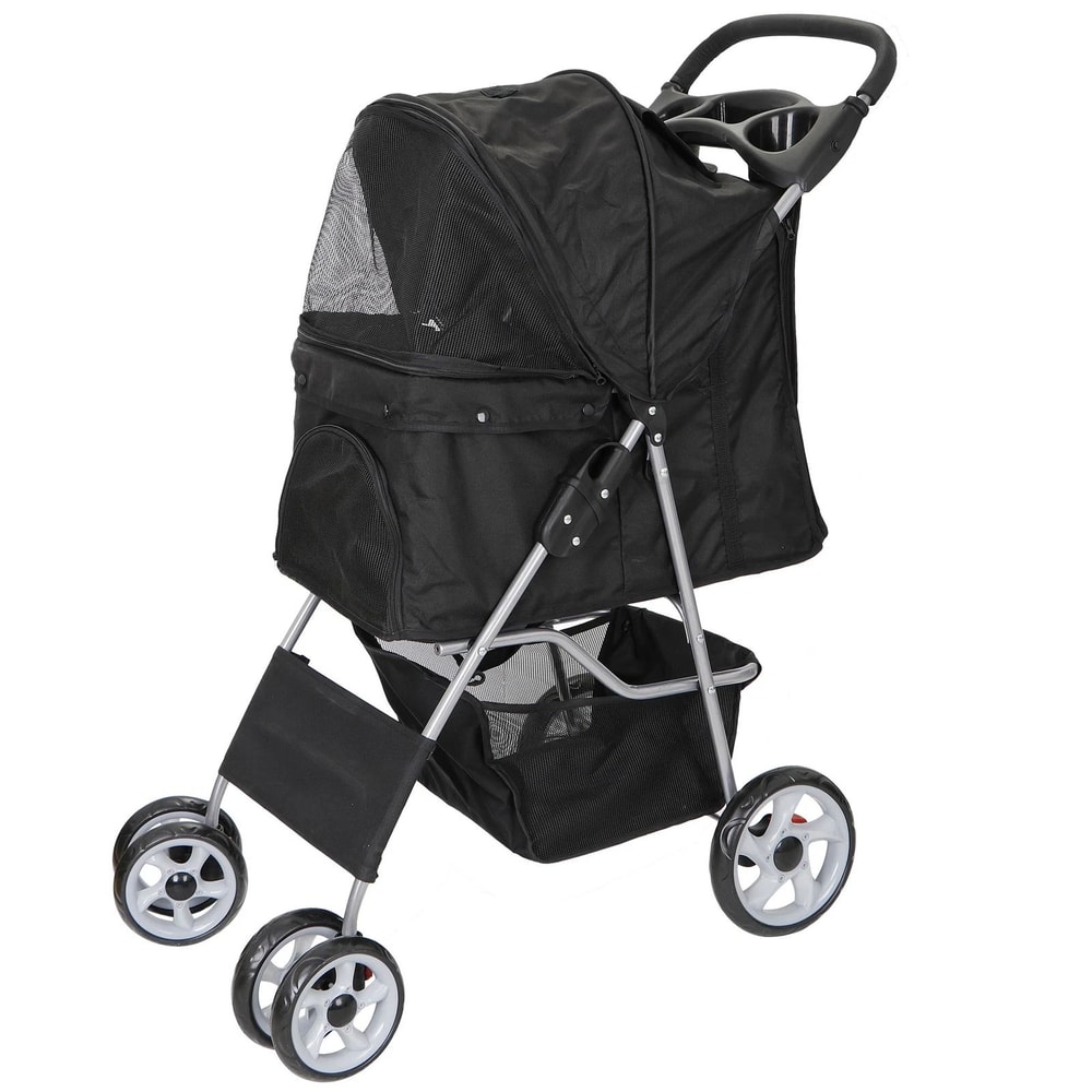 4 Wheel Pet Stroller For Dogs Cats With Storage Basket And Cup Holder 3