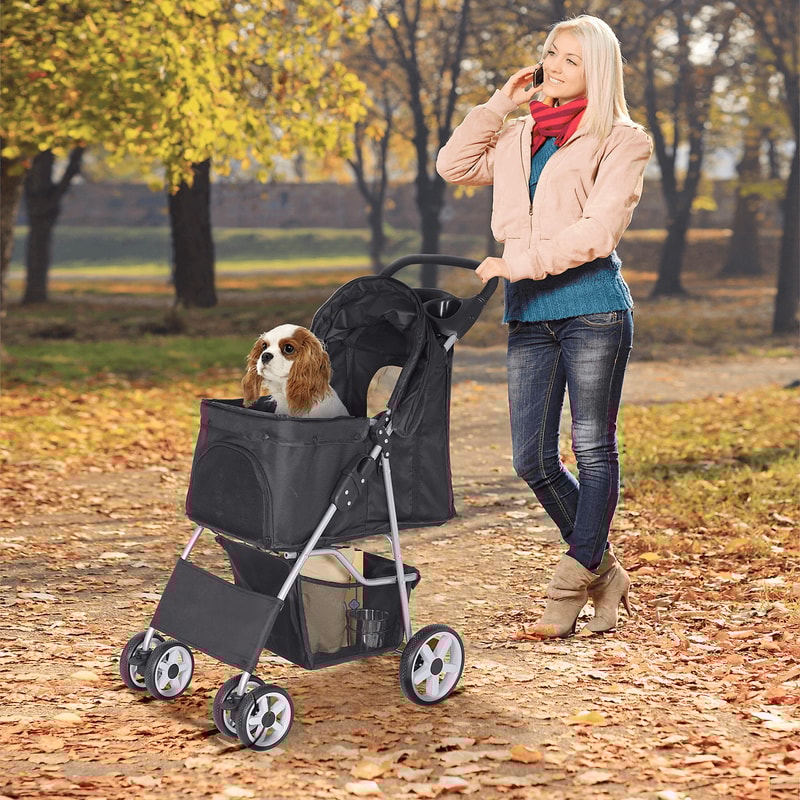4 Wheel Pet Stroller For Dogs Cats With Storage Basket And Cup Holder 6