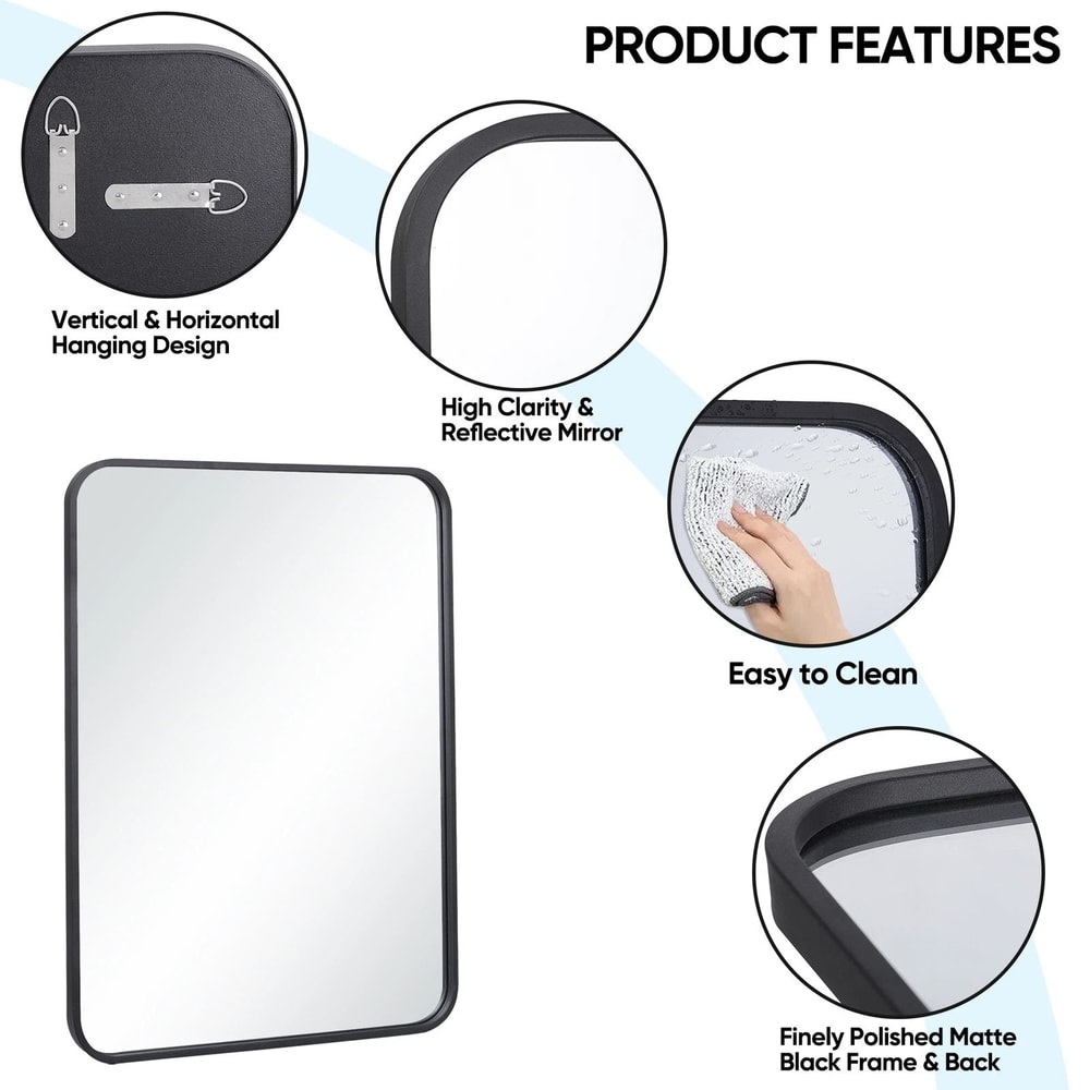 Black Wall Mirror For Bathroom Rectangular Vanity Mirror With Metal Frame 3