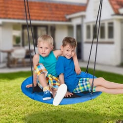 blue saucer tree swing for kids flying seat with hanging ropes, durable and fun outdoor play