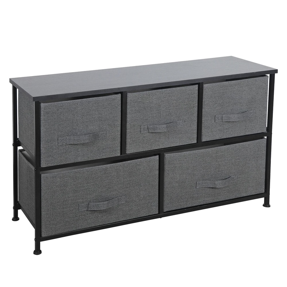 Dark Grey 5 Drawer Fabric Dresser Sturdy Chest With Wide Storage For Bedroom Organization 4