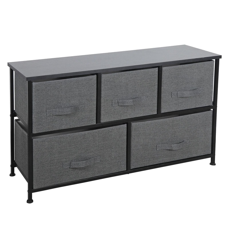 Dark Grey 5 Drawer Fabric Dresser Sturdy Chest With Wide Storage For Bedroom Organization 4
