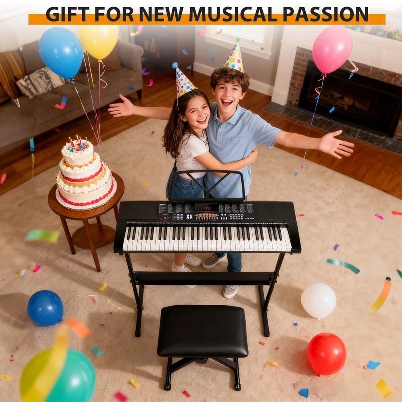 61 Key Electric Keyboard Piano Set With Stool Headphones Built In Speakers 10