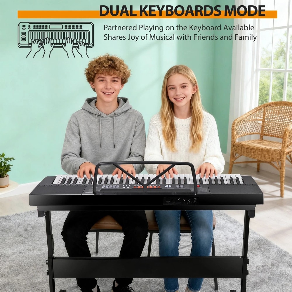 61 Key Electric Keyboard Piano Set With Stool Headphones Built In Speakers 13