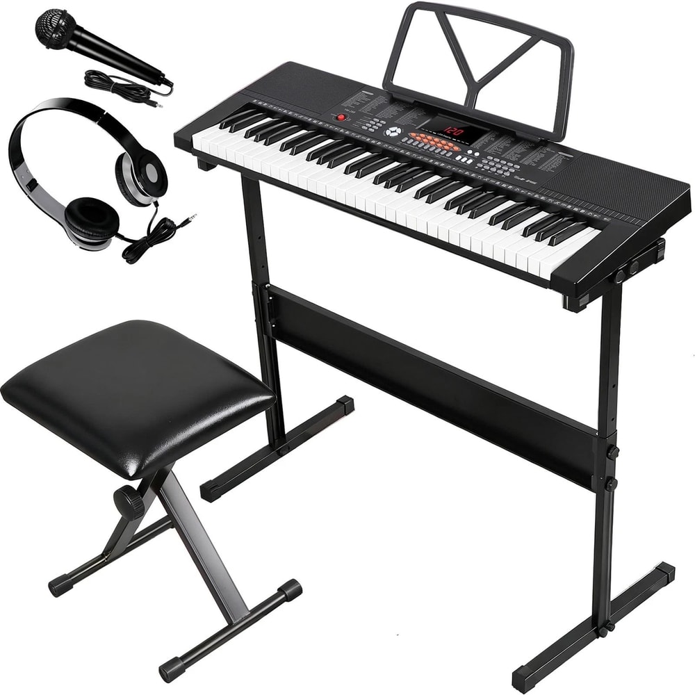 61 Key Electric Keyboard Piano Set With Stool Headphones Built In Speakers 5