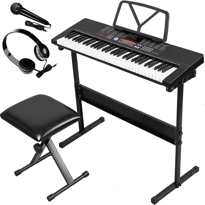 61 Key Electric Keyboard Piano Set With Stool Headphones Built In Speakers 5
