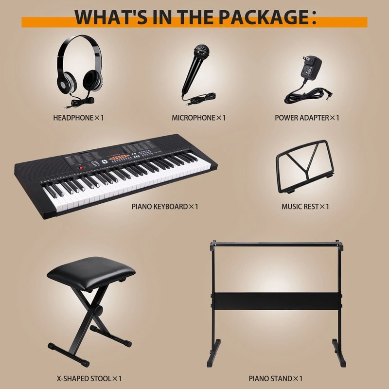 61 Key Electric Keyboard Piano Set With Stool Headphones Built In Speakers 8