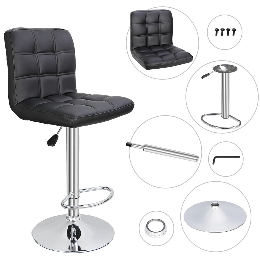 Set Of Adjustable Swivel Bar Stools With Backrest PU Leather Black 1