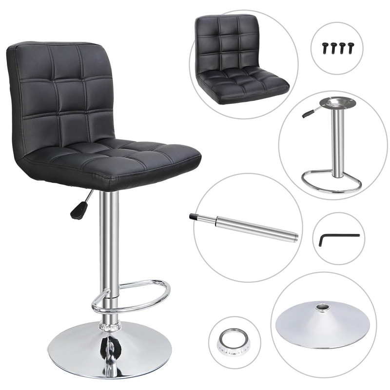 Set Of Adjustable Swivel Bar Stools With Backrest PU Leather Black 1