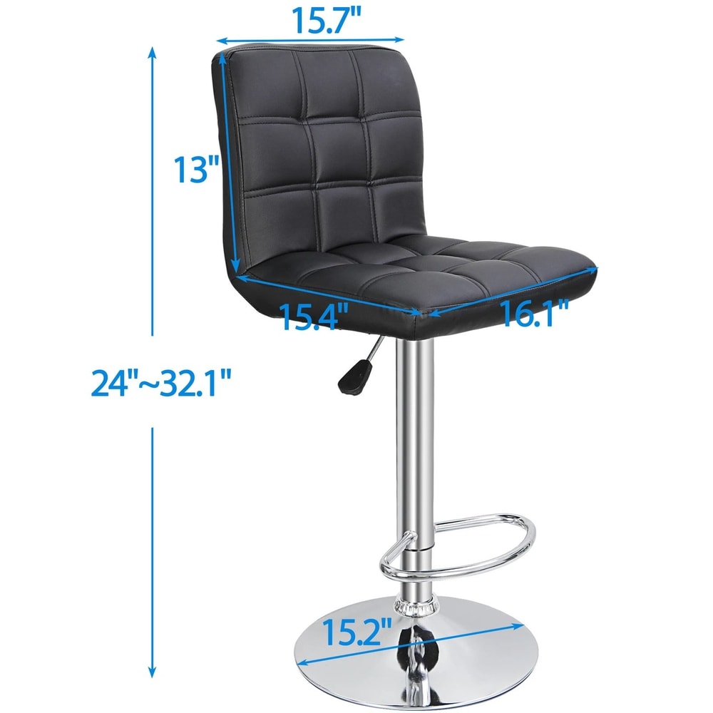Set Of Adjustable Swivel Bar Stools With Backrest PU Leather Black 2