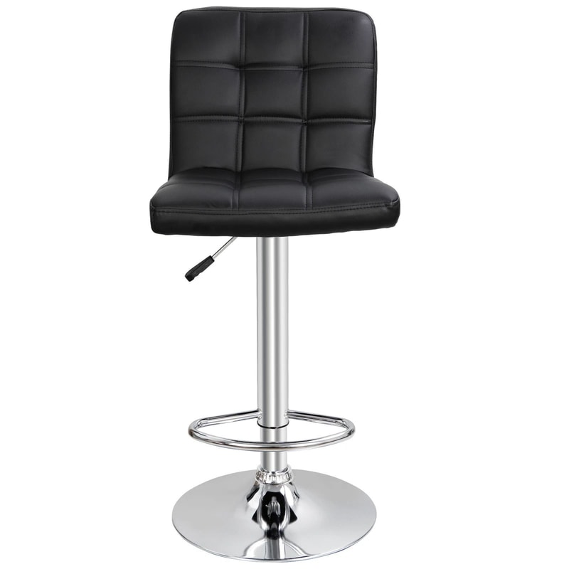 Set Of Adjustable Swivel Bar Stools With Backrest PU Leather Black 5