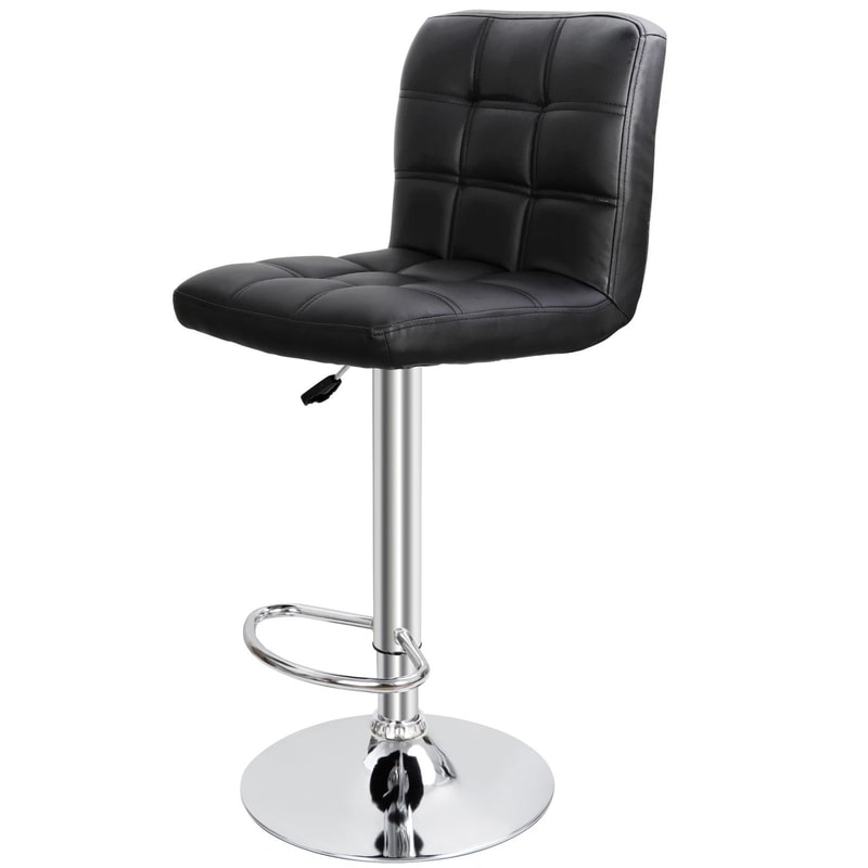 Set Of Adjustable Swivel Bar Stools With Backrest PU Leather Black 7