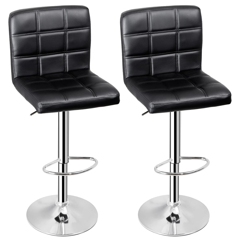 Set Of Adjustable Swivel Bar Stools With Backrest PU Leather Black 0