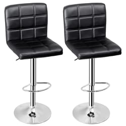 set of adjustable swivel bar stools with backrest pu leather, black
