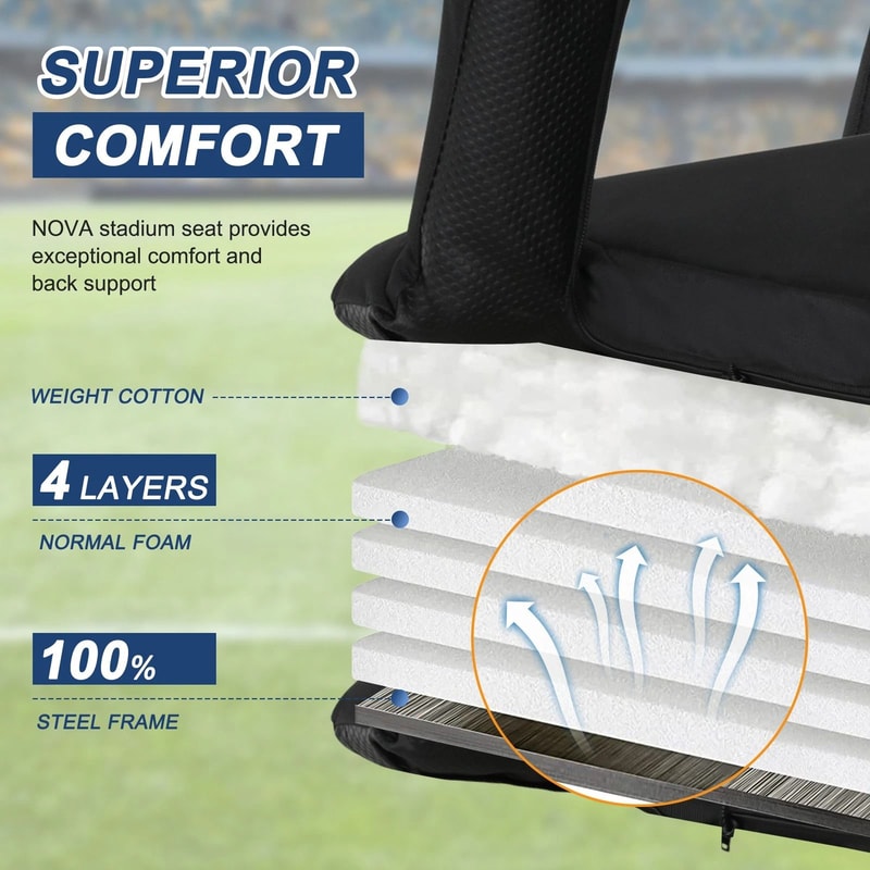 Extra Comfort Wide Stadium Seat Cushion With Back Support Portable Bleacher Chair 10
