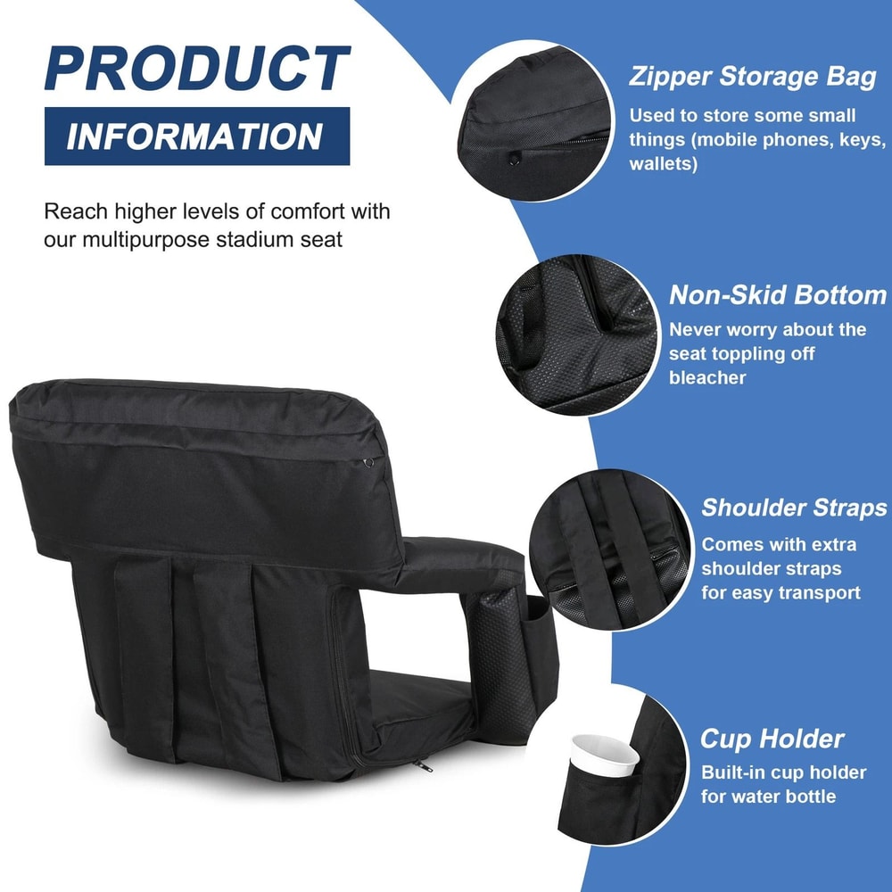 Extra Comfort Wide Stadium Seat Cushion With Back Support Portable Bleacher Chair 6