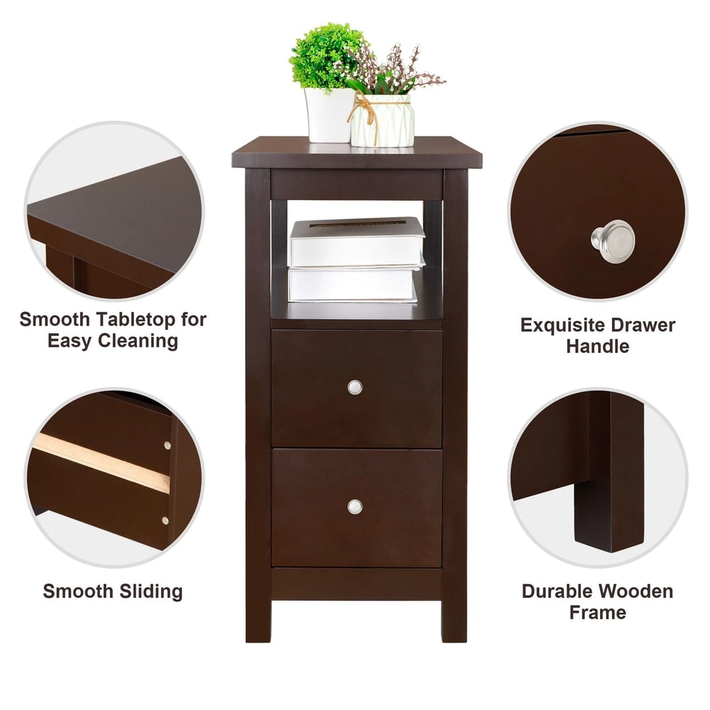 Narrow End Table With Drawer Open Shelf Stylish Sofa Side Table For Living Room 11