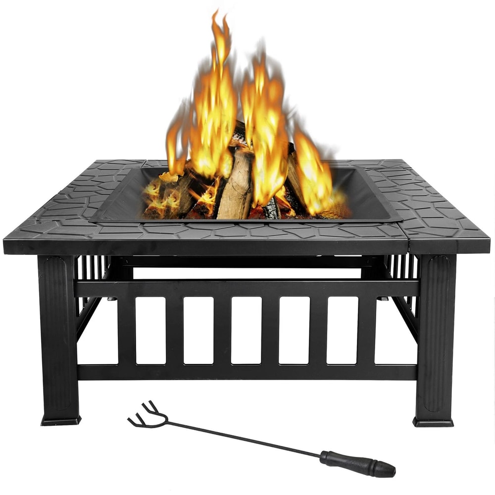 Outdoor Fire Pit Wood Burning Metal Fireplace With Poker Cover Ideal For Backyard Gatherings 1