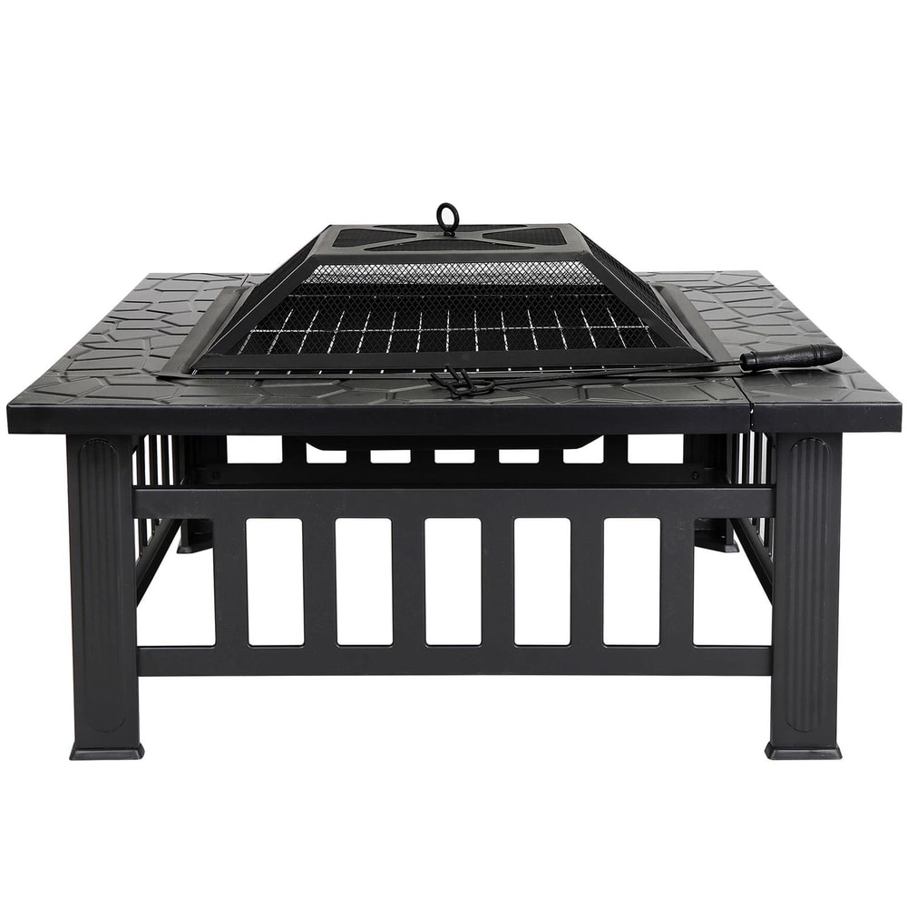 Outdoor Fire Pit Wood Burning Metal Fireplace With Poker Cover Ideal For Backyard Gatherings 4
