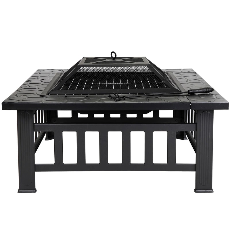 Outdoor Fire Pit Wood Burning Metal Fireplace With Poker Cover Ideal For Backyard Gatherings 4