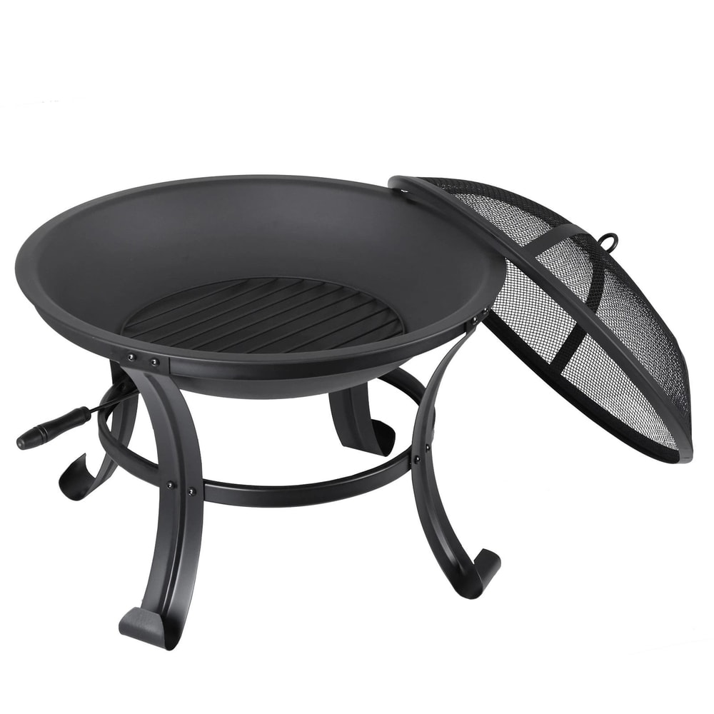 Outdoor Wood Burning Fire Pit With Mesh Lid And Fire Picker Perfect For Backyard BBQs And Outdoor G 4