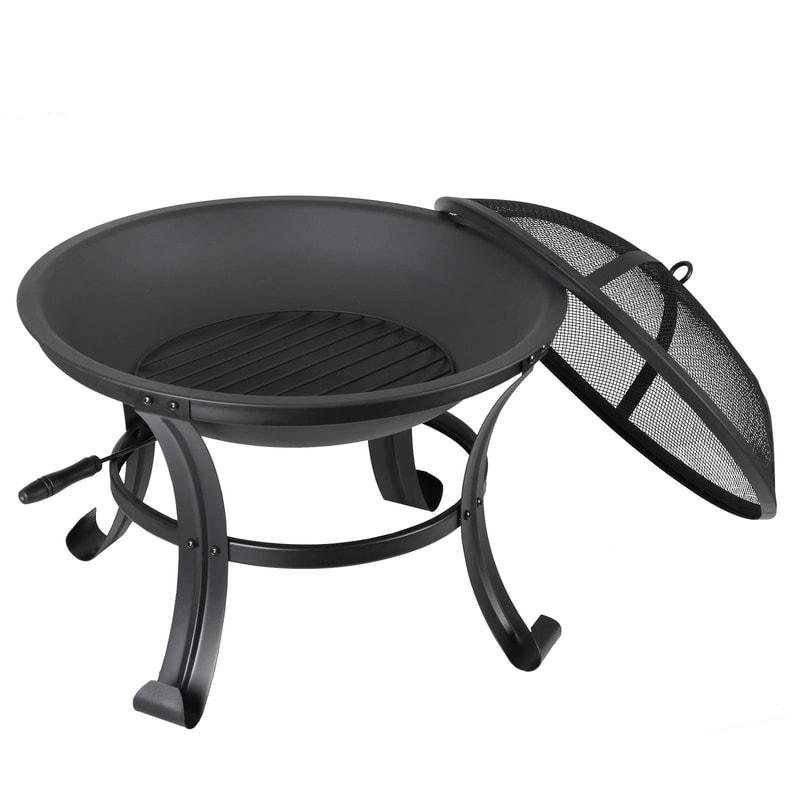 Outdoor Wood Burning Fire Pit With Mesh Lid And Fire Picker Perfect For Backyard BBQs And Outdoor G 4