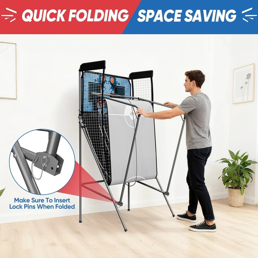 Foldable Indoor Basketball Arcade Game Double Shot 2 Player Electric Scoreboard For Fun Family Play 9