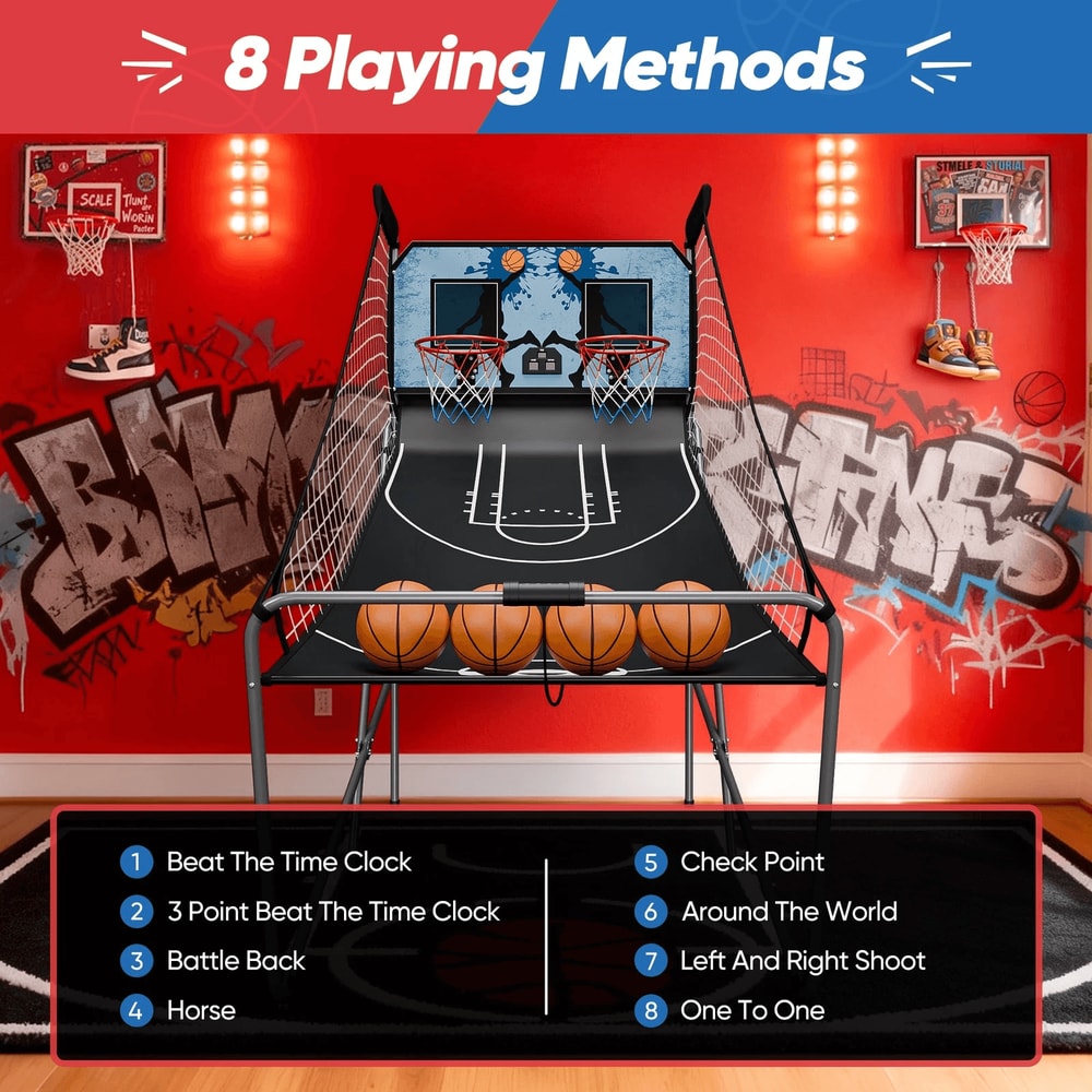 Foldable Indoor Basketball Arcade Game Double Shot 2 Player Electric Scoreboard For Fun Family Play 10