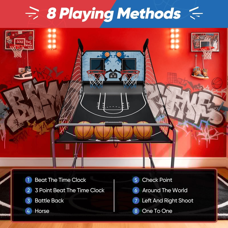 Foldable Indoor Basketball Arcade Game Double Shot 2 Player Electric Scoreboard For Fun Family Play 10