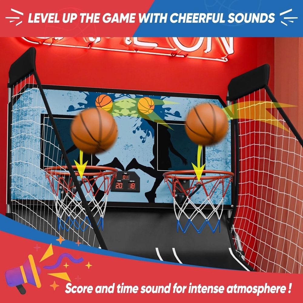 Foldable Indoor Basketball Arcade Game Double Shot 2 Player Electric Scoreboard For Fun Family Play 11