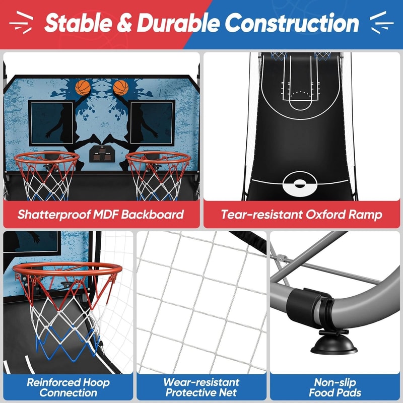 Foldable Indoor Basketball Arcade Game Double Shot 2 Player Electric Scoreboard For Fun Family Play 12