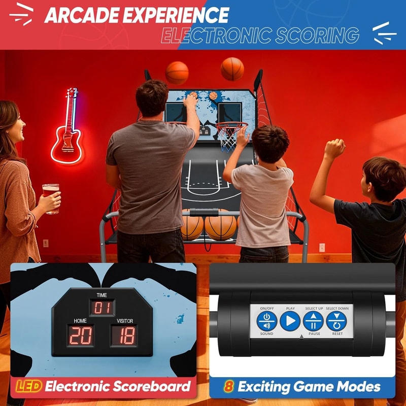 Foldable Indoor Basketball Arcade Game Double Shot 2 Player Electric Scoreboard For Fun Family Play 13