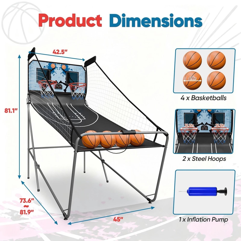 Foldable Indoor Basketball Arcade Game Double Shot 2 Player Electric Scoreboard For Fun Family Play 14