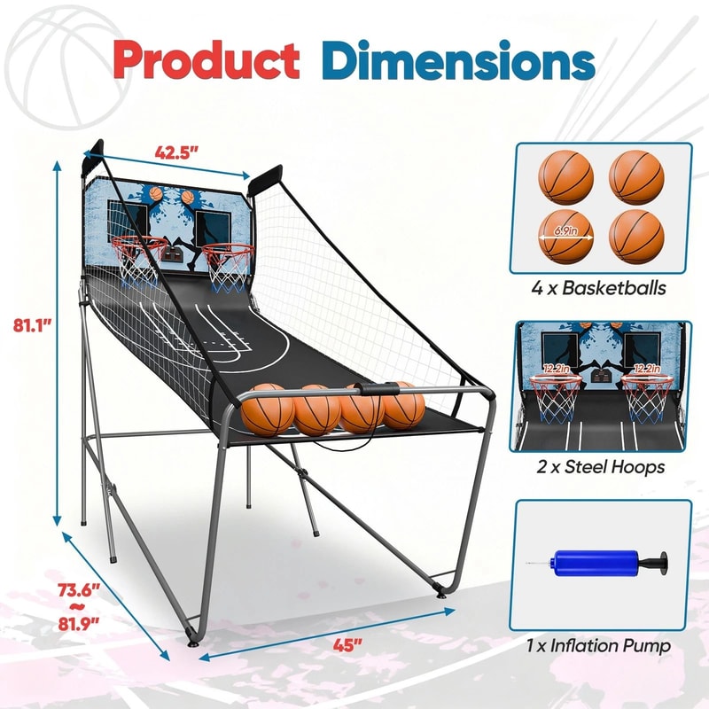 Foldable Indoor Basketball Arcade Game Double Shot 2 Player Electric Scoreboard For Fun Family Play 14