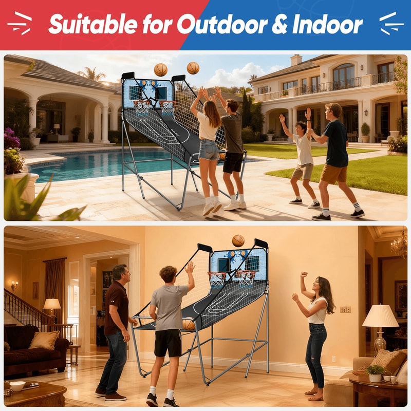 Foldable Indoor Basketball Arcade Game Double Shot 2 Player Electric Scoreboard For Fun Family Play 7