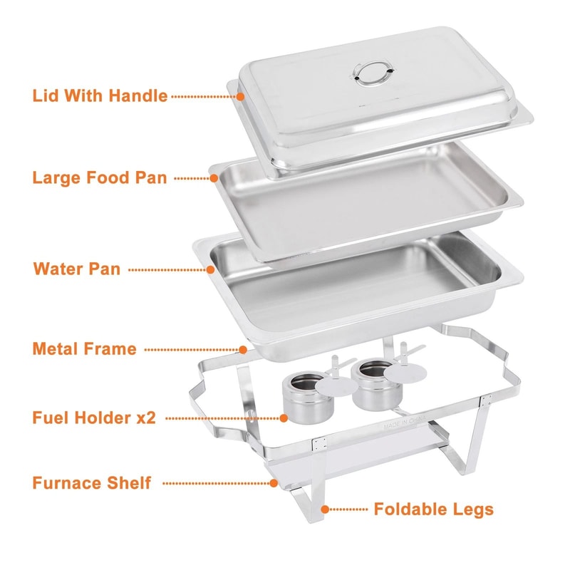 Premium Stainless Steel Chafing Dish Buffet Set With Water Pan Fuel Holder 12