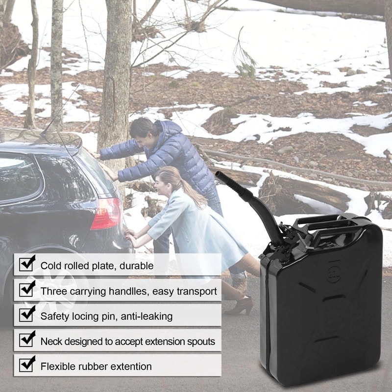 20L Military Grade Steel Gasoline Can 5 Gallon Emergency Backup Fuel Tank Durable Black Steel Tank 2