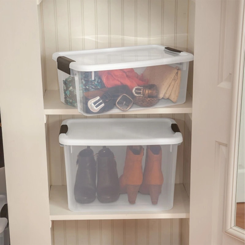 Sterilite Qt Clear Plastic Stackable Storage Bins With White Latch Lid 1