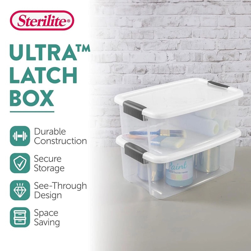 Sterilite Qt Clear Plastic Stackable Storage Bins With White Latch Lid 6