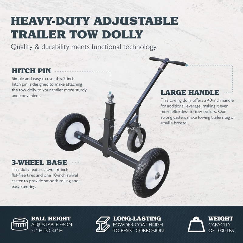 Tow Tuff Adjustable Steel Trailer Dolly With Caster Heavy Duty 4