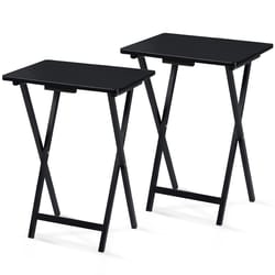 pj wood folding tv tray, collapsible portable snack tables, black