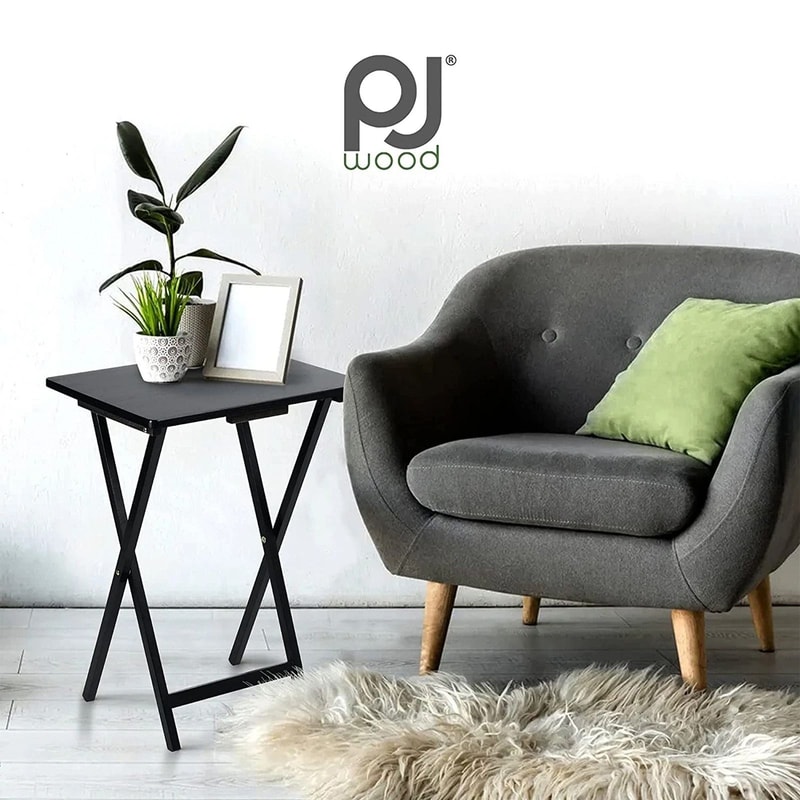 PJ Wood Folding TV Tray Collapsible Portable Snack Tables Black 6