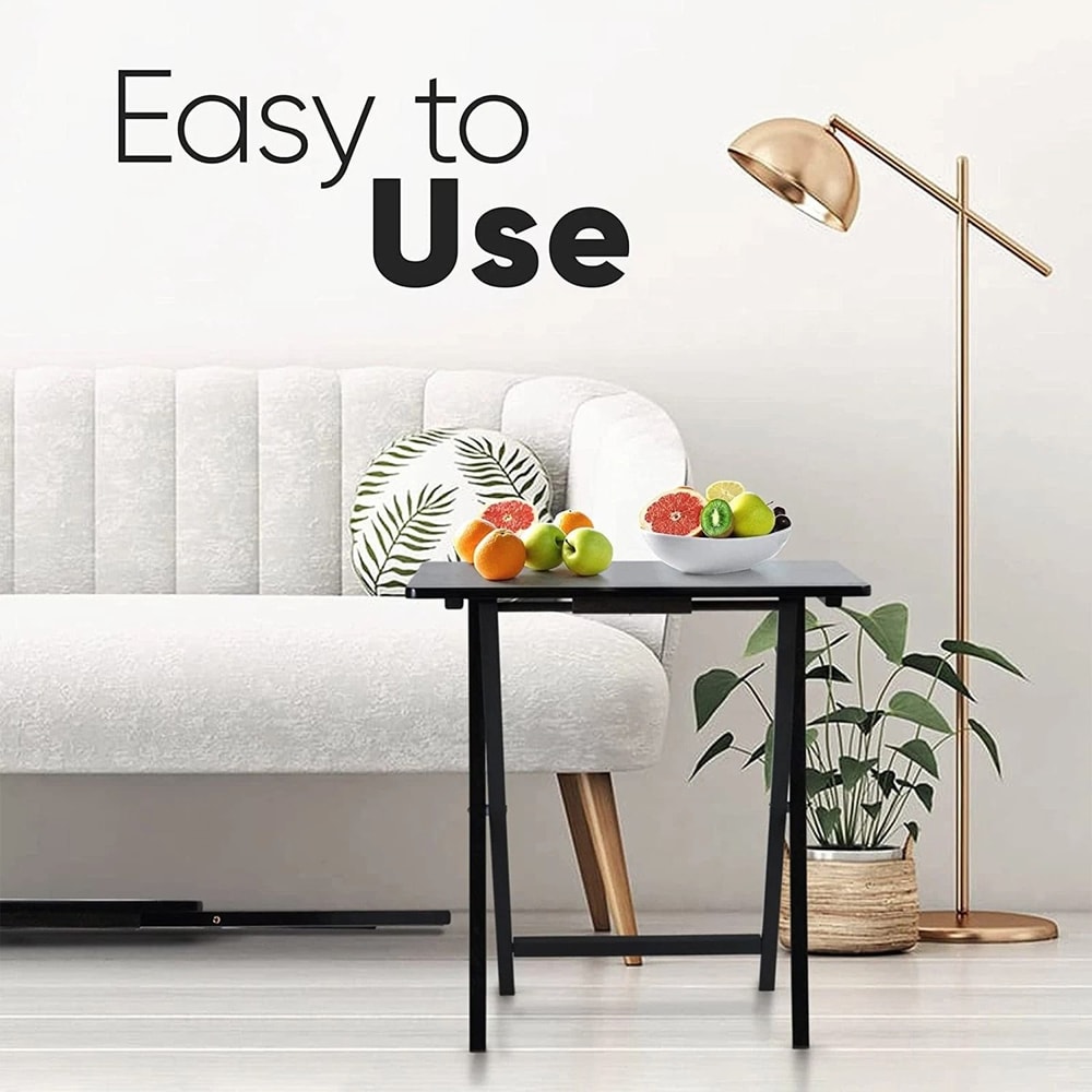 PJ Wood Folding TV Tray Collapsible Portable Snack Tables Black 8