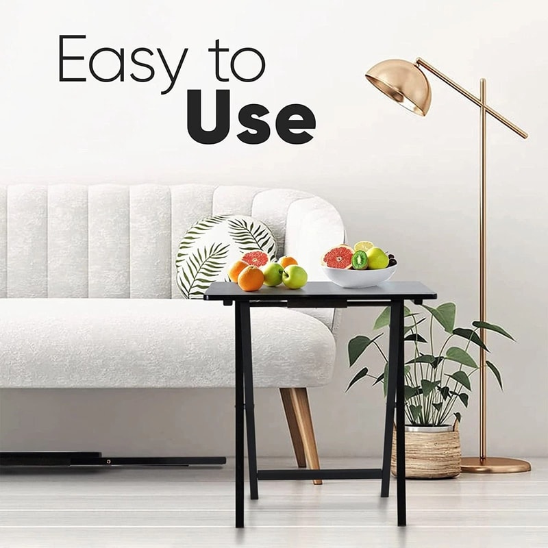 PJ Wood Folding TV Tray Collapsible Portable Snack Tables Black 8