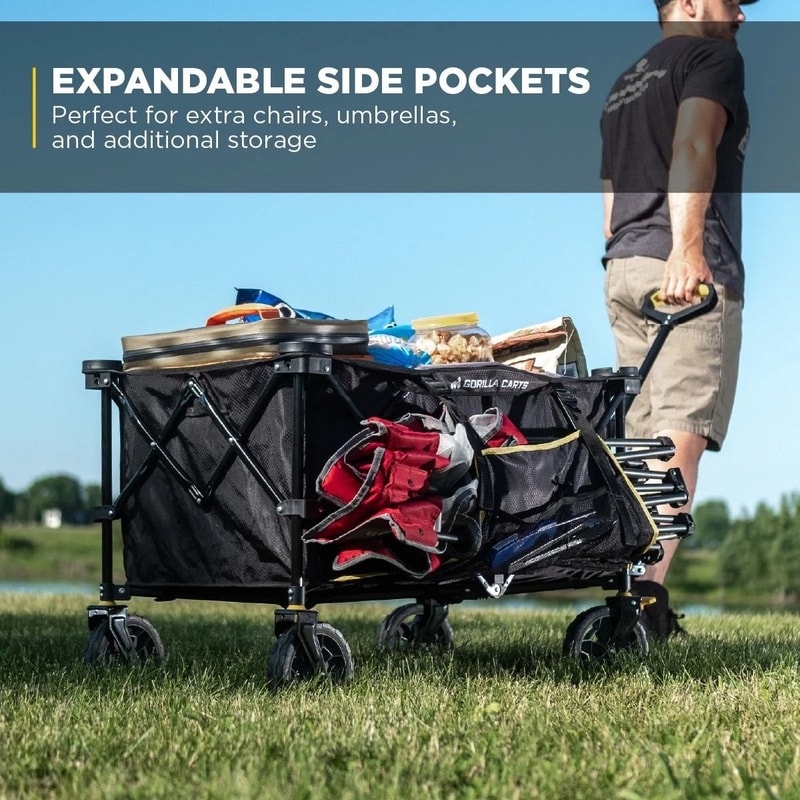 Gorilla Carts Collapsible Outdoor Utility Wagon Oversized Bed Black 5