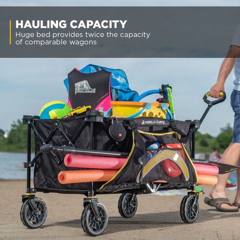 Gorilla Carts Collapsible Outdoor Utility Wagon Oversized Bed Black 6