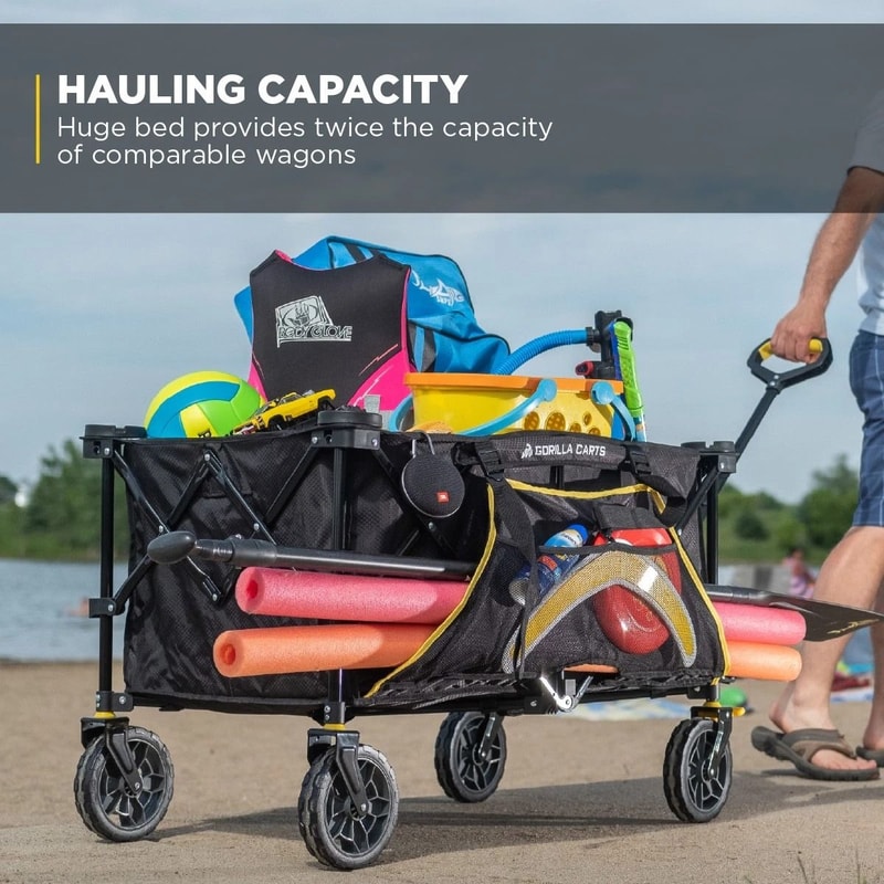 Gorilla Carts Collapsible Outdoor Utility Wagon Oversized Bed Black 6